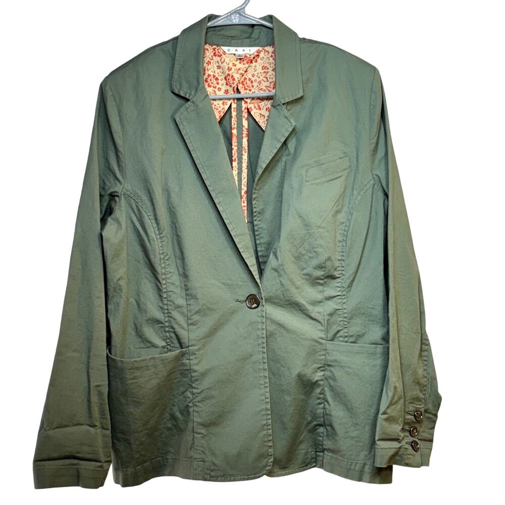 Olive Green Blazer Jacket Women's Large Cotton Stretch Unlined 1 Button CAbi 207